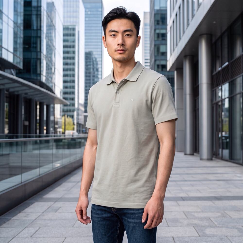 Calvin Klein Men's Monogram Logo Polo T-shirt In Travertine Sz Medium